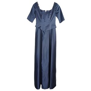 Mori Lee Satin Blue Mother of The Bride Floor Length Evening Gown